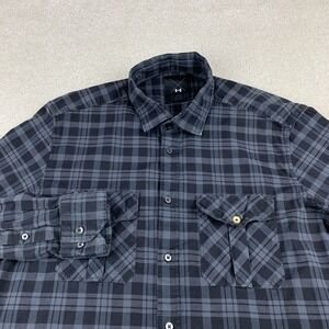 Under Armour X Shirt Mens Large Button Up Long Sleeve Made in Italy Black Plaid